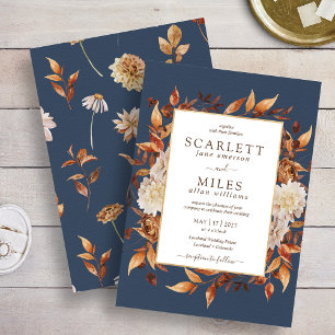 Convite Casamento Floral Aquarela Terracota de Outono da M