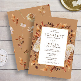 Convite Casamento Floral Aquarela Terracota Queda Dourada