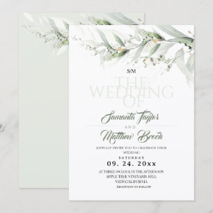 Convite Casamento Floral Aquarela Verde Oliva