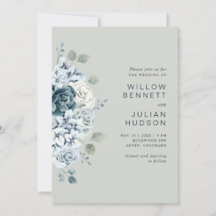 Convite Casamento Floral Aquarela Verde Oliva Moderno