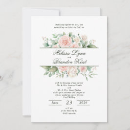 Convite Casamento Floral Aquarela Verde Sálvia Elegante