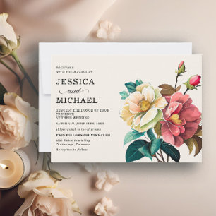 Convite Casamento Floral Aquarela Vermelho Branco