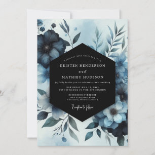 Convite Casamento Floral Aquático Índigo