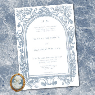 Convite Casamento Floral Arco Azul Clássico Elegante