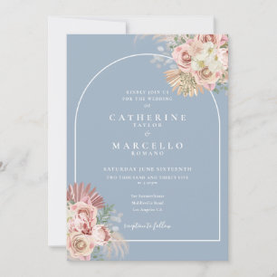 Convite Casamento Floral Arco Boho Grama-das-Pampas Azul E