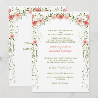 Convite Casamento Floral Arco Rústico Vintage Rosa Bege