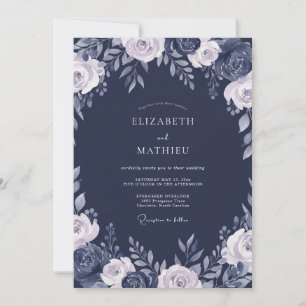 Convite Casamento Floral Ardósia da Meia-Noite