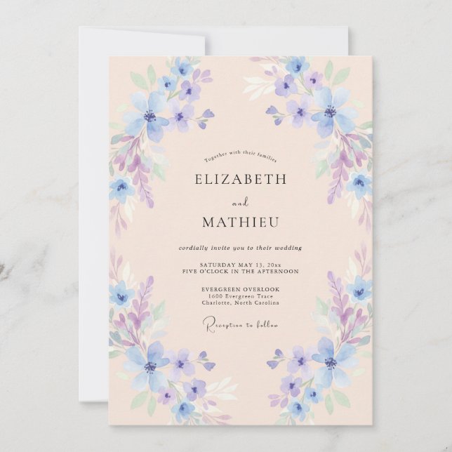 Convite Casamento Floral Arejado Azul Claro (Frente)