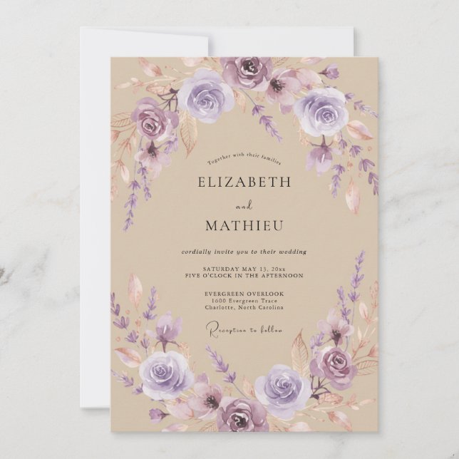 Convite Casamento Floral Arejado de Lavanda (Frente)