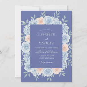 Convite Casamento Floral Arejado de Primavera com Azul-Per