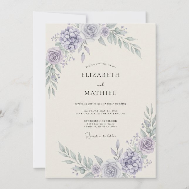 Convite Casamento Floral Arejado de Vinca (Frente)