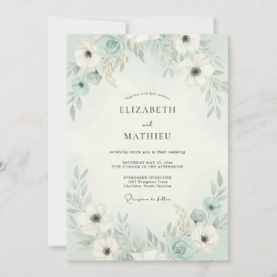 Convite Casamento Floral Arejado em Verde Menta
