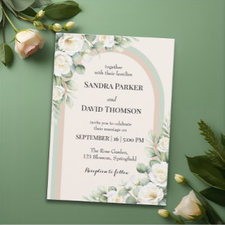 Convite Casamento Floral Arqueado em Aquarela Verde Sálvia