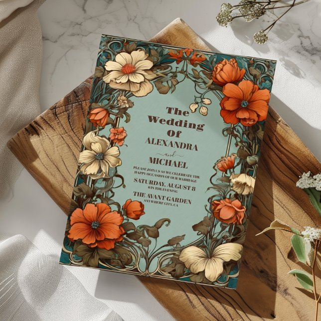Convite Casamento Floral Art Nouveau (Criador carregado)