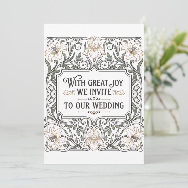 Convite Casamento Floral Art Nouveau (Em pé/Frente)
