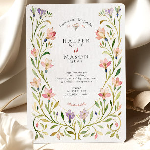 Convite Casamento Floral Art Nouveau Delicado em Dourado