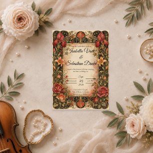 Convite Casamento Floral Art Nouveau Elegante