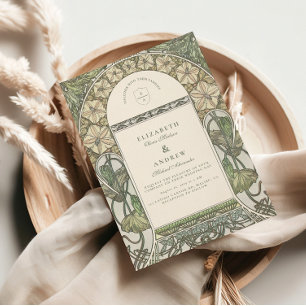 Convite Casamento Floral Art Nouveau Greenery