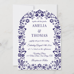 Convite Casamento Floral Arte Popular Azul