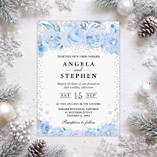 Convite Casamento Floral Ártico de Inverno em Aquarela