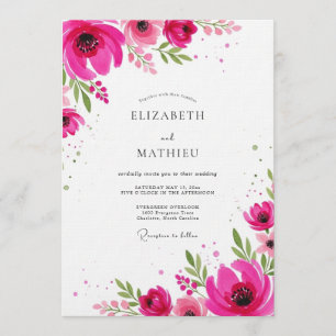 Convite Casamento Floral Artístico Magenta