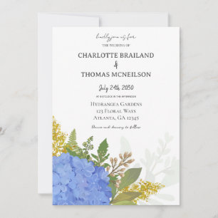 Convite Casamento Floral Artístico Moderno da Hydrangea Az