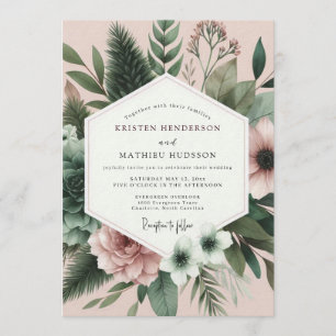 Convite Casamento Floral Artístico Rosewood Sage
