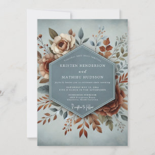 Convite Casamento Floral Artístico Slate & Rust