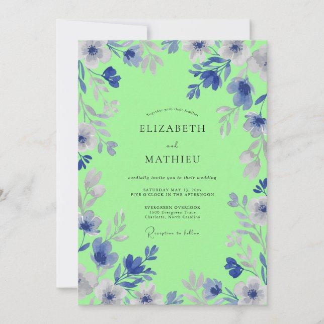 Convite Casamento Floral Artístico Verde Lima (Frente)