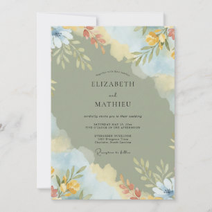 Convite Casamento Floral Artístico Verde Sálvia