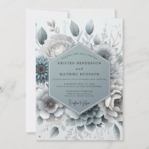 Convite Casamento Floral Aura Azul Ardósia
