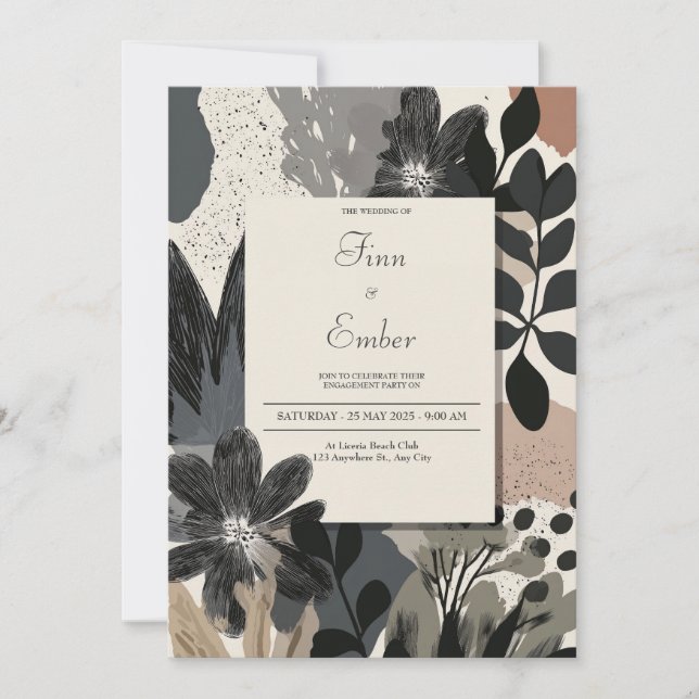 Convite Casamento Floral Avant-Garde Foliage (Frente)