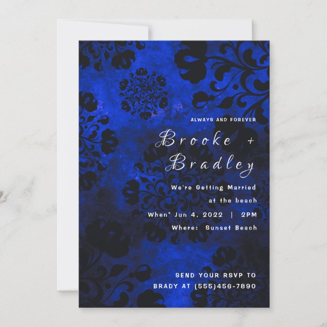 Convite Casamento Floral Azul (Frente)