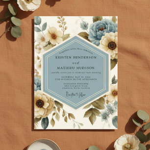Convite Casamento Floral Azul