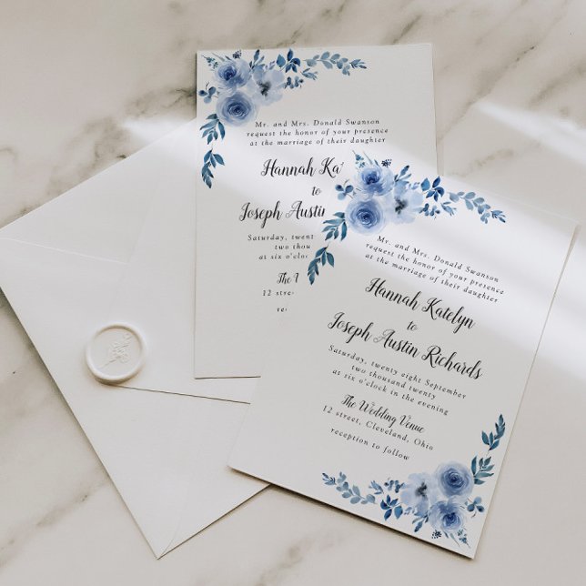 Convite casamento floral azul (Criador carregado)