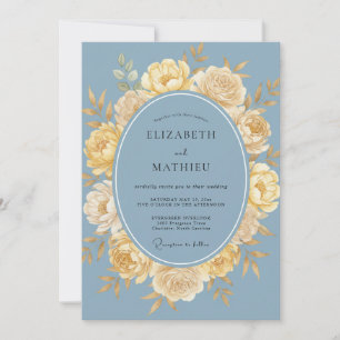 Convite Casamento Floral Azul Amarelado Empoeirado