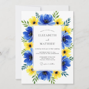 Convite Casamento Floral Azul Amarelo Caprichoso