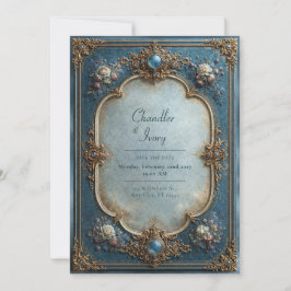 Convite Casamento Floral Azul Antigo