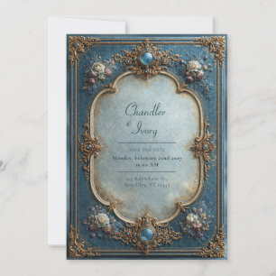 Convite Casamento Floral Azul Antigo