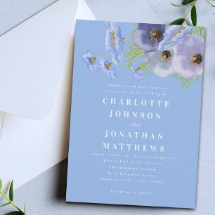 Convite Casamento Floral Azul Aquarela Elegante