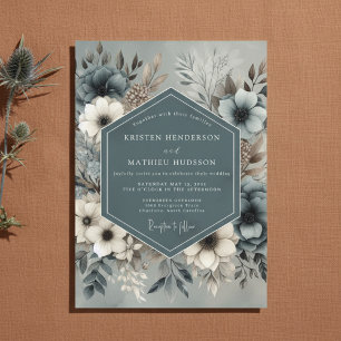 Convite Casamento Floral Azul Ardesia na Floresta