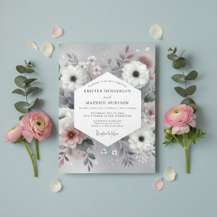 Convite Casamento Floral Azul Ardesia no Bosque