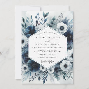 Convite Casamento Floral Azul Ardósia em Flor