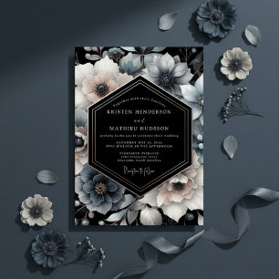 Convite Casamento Floral Azul Arraste Moody
