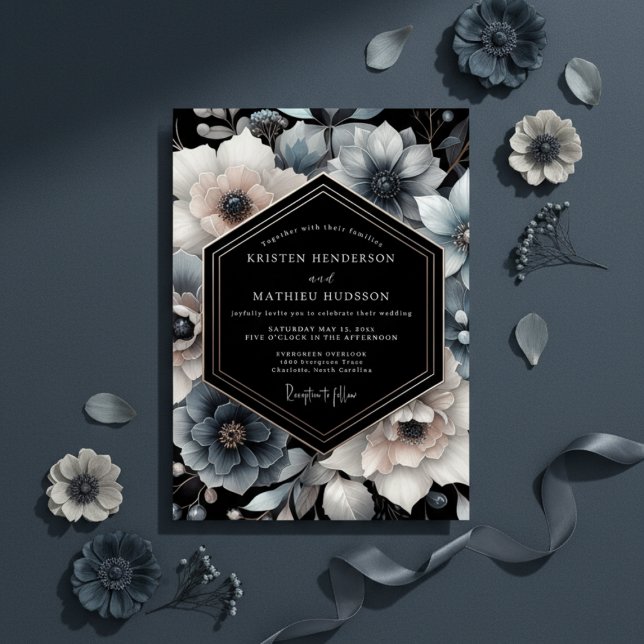 Convite Casamento Floral Azul Arraste Moody (Criador carregado)