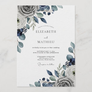 Convite Casamento Floral Azul Arraste Moody