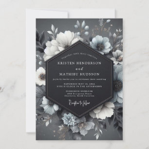Convite Casamento Floral Azul Arraste Sombrio