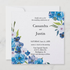 Convite Casamento Floral Azul bonito