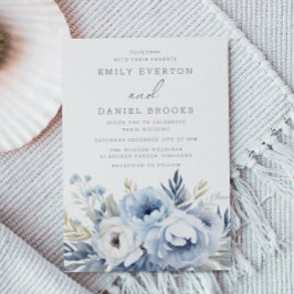 Convite Casamento Floral Azul Bonito