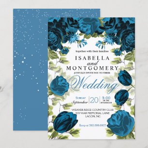 Convite Casamento Floral Azul Botânico